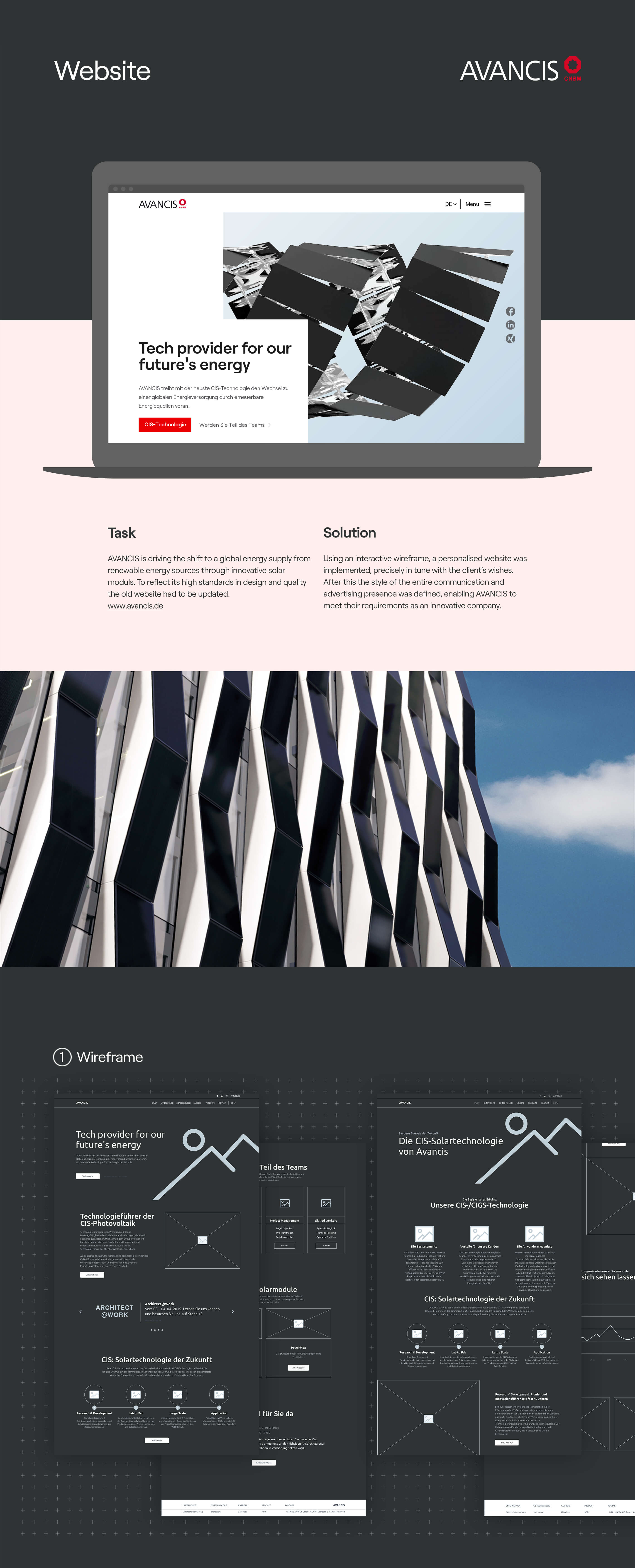 Detailed images of the project Avancis Website.