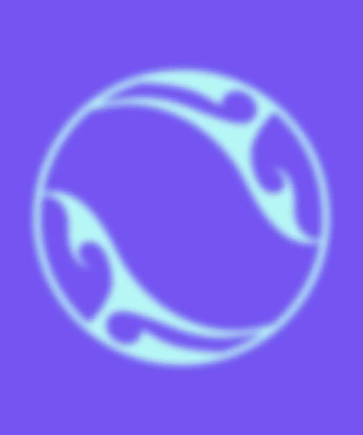Blaues, kreisförmiges Tribal-Element mit wirbelnden Formen auf violettem Hintergrund.