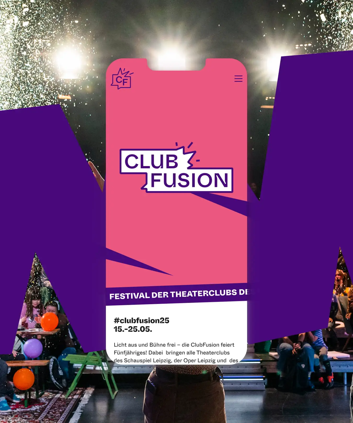 Darstellung der Clubfusion Website auf einem Mobilgerät. Es wird die Seite Startseite angezeigt.