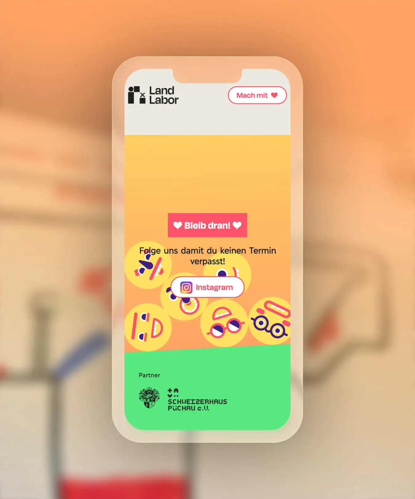 Smartphone-Bildschirm mit der Land Labor Website